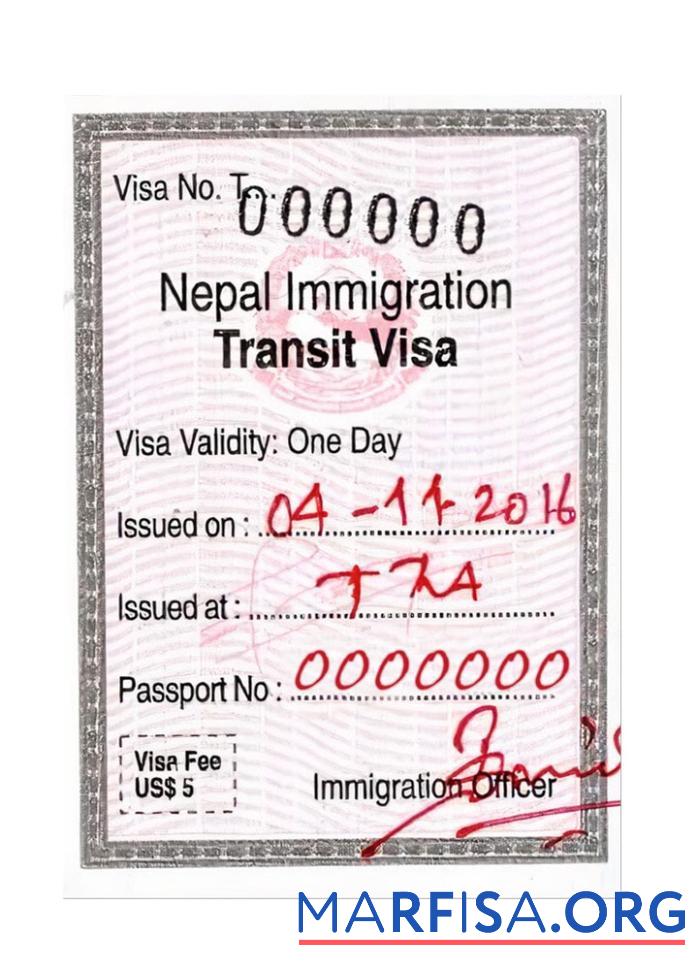 Printable Nepal immigration visa real example